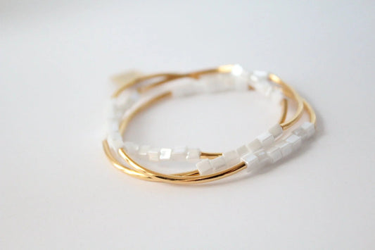 Cecelia Designs Gold & White Square Triple Wrap Jewelry CECELIA DESIGNS 