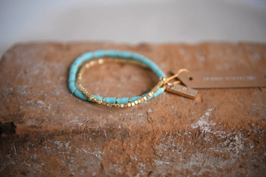 Cecelia Designs Turquoise Faceted Gold Double Wrap Jewelry CECELIA DESIGNS 