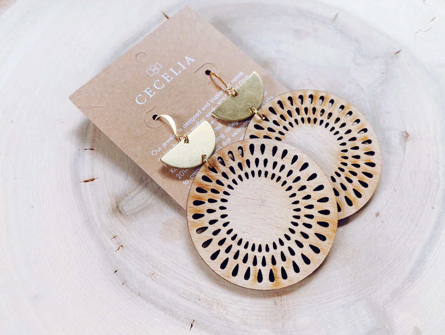 Cecelia Designs Sunflower Tiered Wood Earrings Jewelry CECELIA DESIGNS 