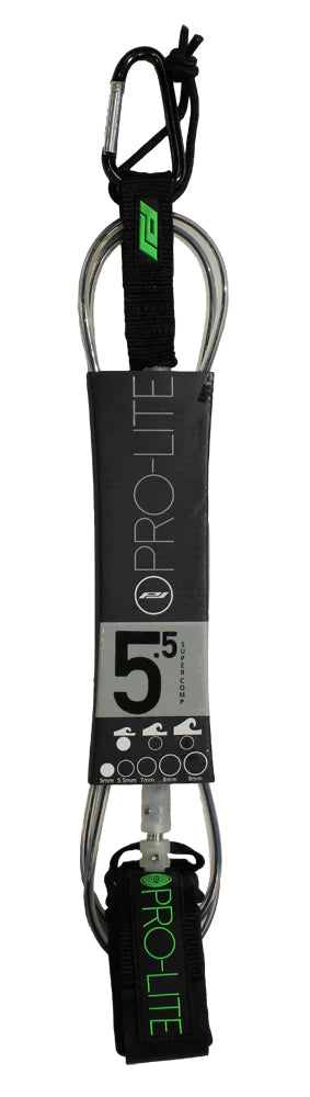 PROLITE 5'5" Super Comp Leash Clear w/ Black Core Surf Leashes PROLITE 