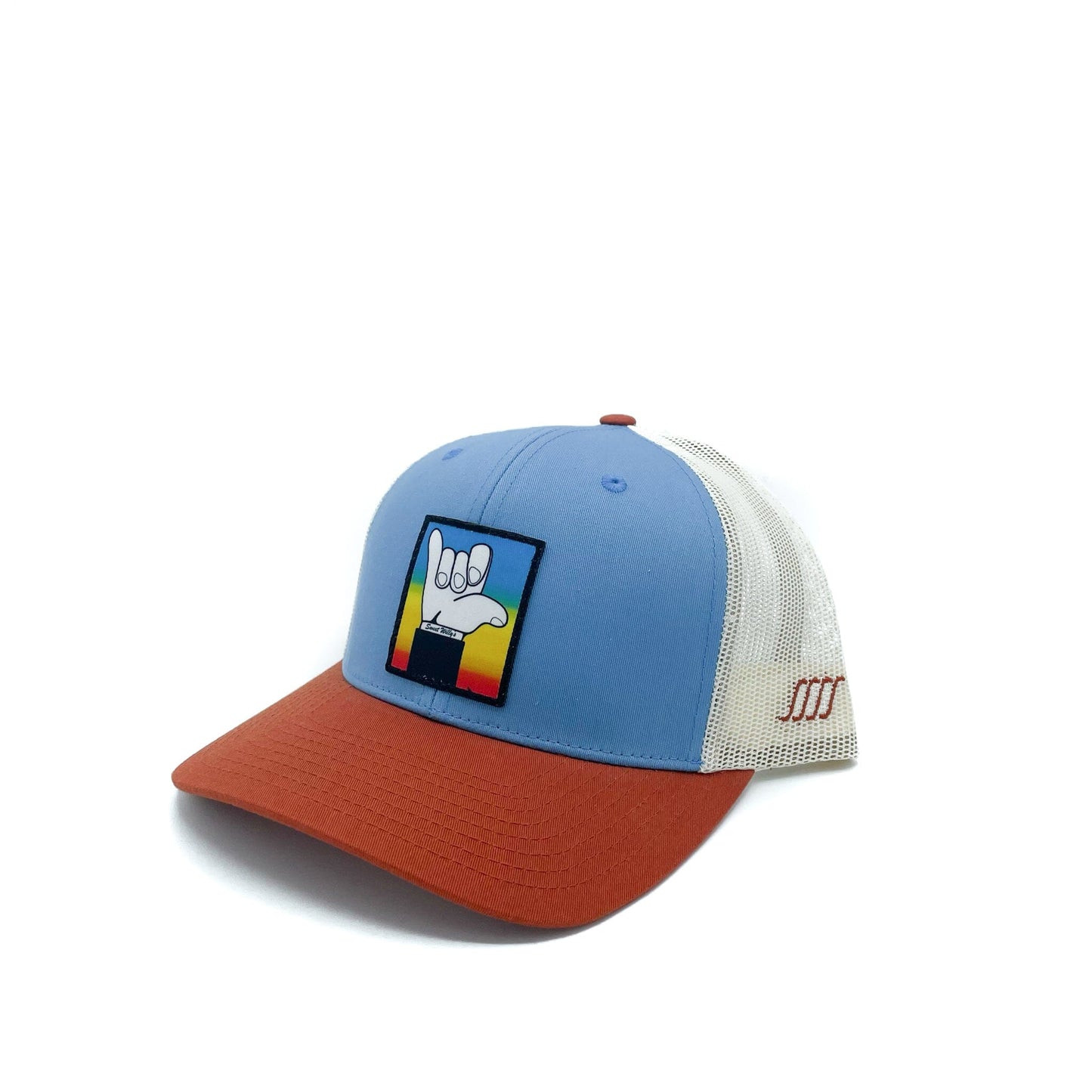 SOUTH SWELL X Sweet Willy's Tribute Trucker Hat SOUTH SWELL COLUMBIA BLUE/BIRCH/DARK ORANGE 